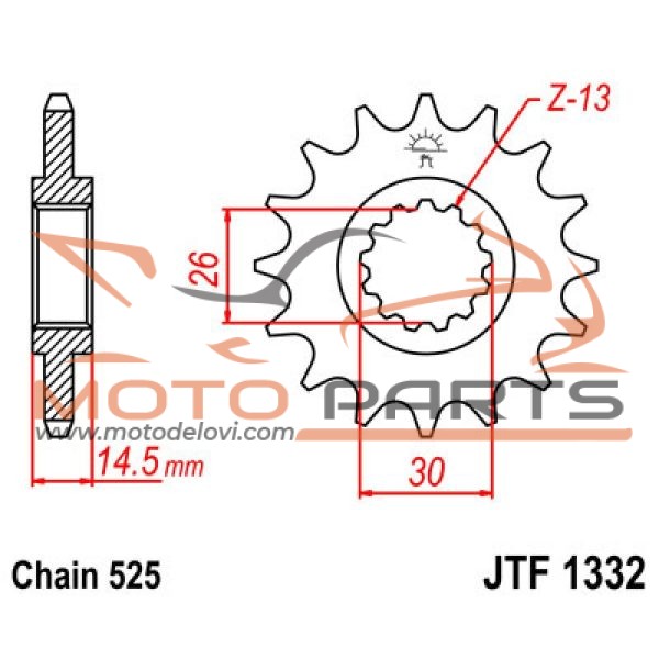 JTF1332.14 FRONT REPLACEMENT SPROCKET 14 TEETH 525 PITCH NATURAL SCM420 CHROMOLY STEEL ALLOY