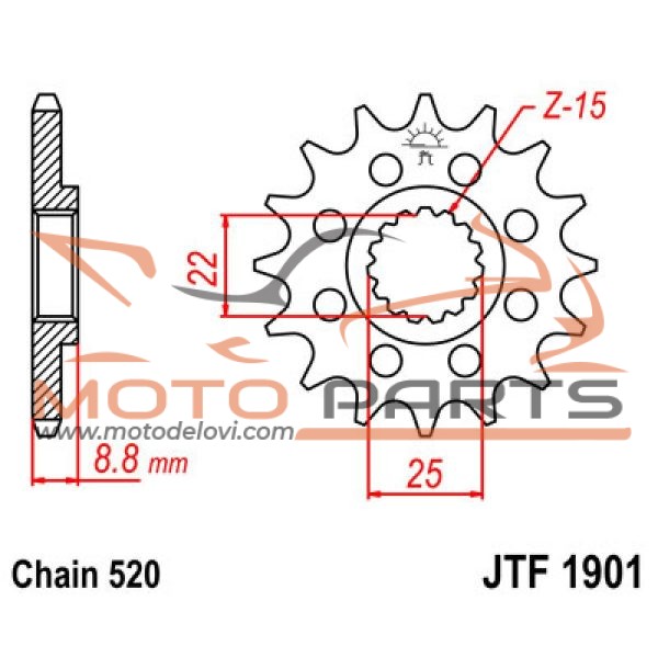 JTF1901.16SC FRONT SELF CLEANING SPROCKET 16 TEETH 520 PITCH NATURAL SCM420 CHROMOLY STEEL ALLOY