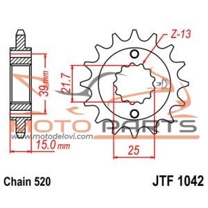 JTF1042.15 FRONT REPLACEMENT SPROCKET 15 TEETH 520 PITCH NATURAL SCM420 CHROMOLY STEEL ALLOY