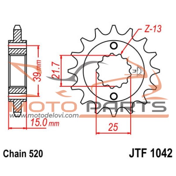 JTF1042.15 FRONT REPLACEMENT SPROCKET 15 TEETH 520 PITCH NATURAL SCM420 CHROMOLY STEEL ALLOY