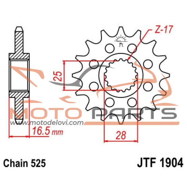 JTF1904.15 FRONT REPLACEMENT SPROCKET 15 TEETH 525 PITCH NATURAL SCM420 CHROMOLY STEEL ALLOY
