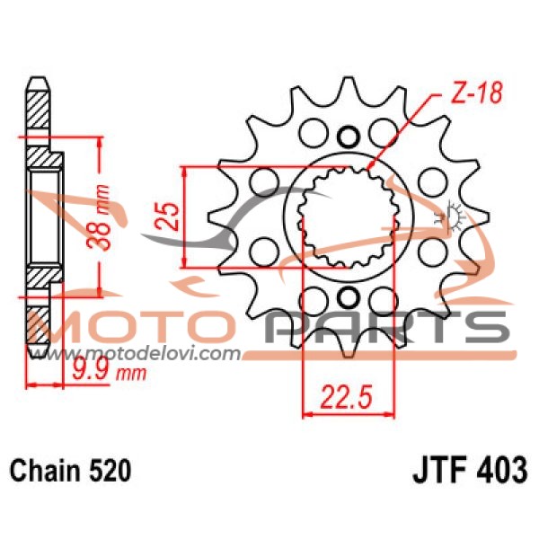 JTF403.14 FRONT REPLACEMENT SPROCKET 14 TEETH 520 PITCH NATURAL SCM420 CHROMOLY STEEL ALLOY
