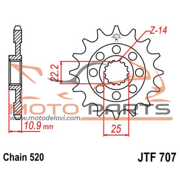JTF707.14 FRONT REPLACEMENT SPROCKET 14 TEETH 520 PITCH NATURAL SCM420 CHROMOLY STEEL ALLOY