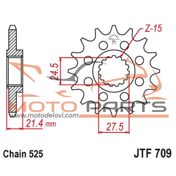 JTF709.16 FRONT REPLACEMENT SPROCKET 16 TEETH 525 PITCH NATURAL CHROMOLY STEEL