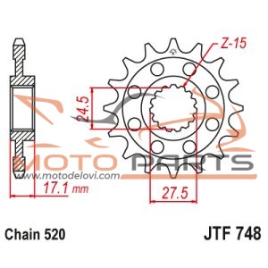 JTF748.14 FRONT REPLACEMENT SPROCKET 14 TEETH 520 PITCH NATURAL CHROMOLY STEEL