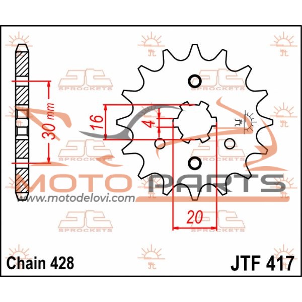 JTF417.14 FRONT REPLACEMENT SPROCKET 14 TEETH 428 PITCH NATURAL STEEL