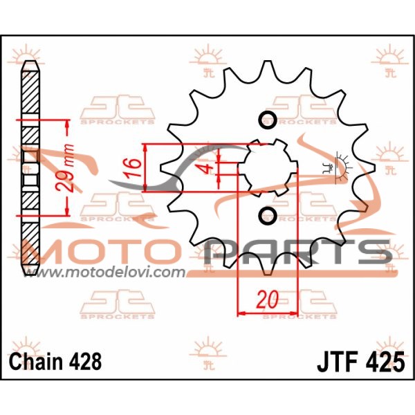 JTF425.14 FRONT REPLACEMENT SPROCKET 14 TEETH 428 PITCH NATURAL STEEL