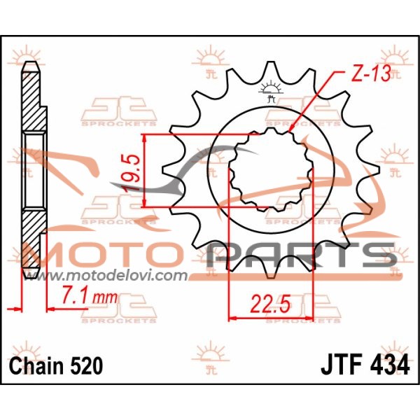JTF434.14 FRONT REPLACEMENT SPROCKET 14 TEETH 520 PITCH NATURAL CHROMOLY STEEL ALLOY