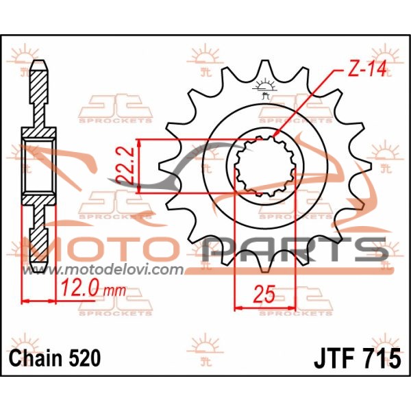 JTF715.12 FRONT REPLACEMENT SPROCKET 12 TEETH 520 PITCH NATURAL STEEL