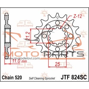 JTF824.14SC FRONT SELF CLEANING SPROCKET 14 TEETH 520 PITCH NATURAL CHROMOLY STEEL ALLOY