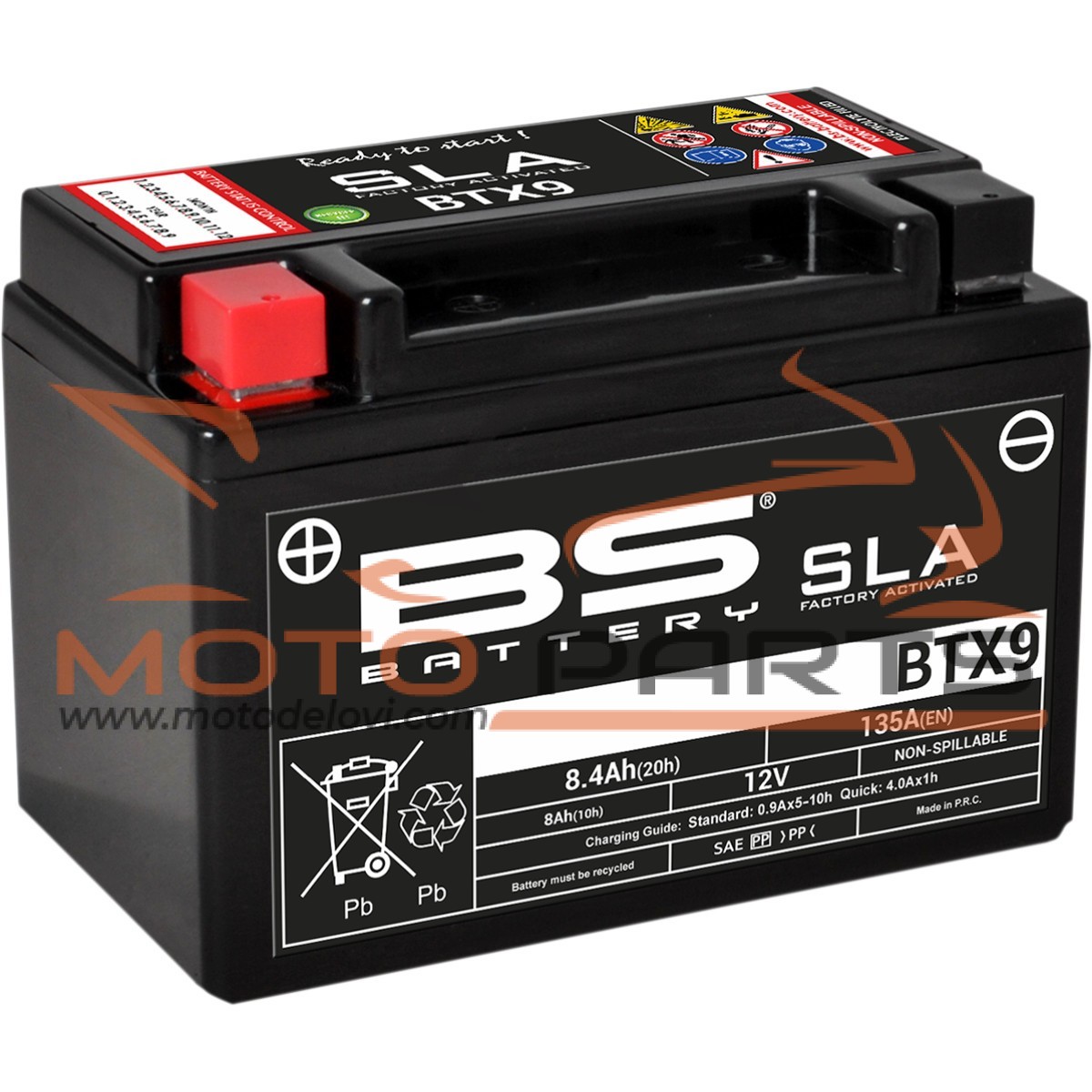 BTX9-SLA AKUMULATOR BS 12V 8AH BTX9 SLA LEVI PLUS (150X87X105) 120A