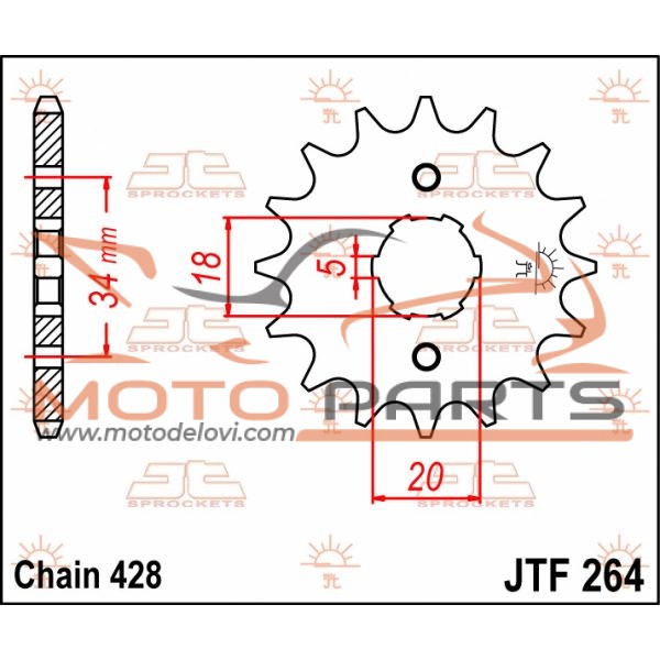 JTF264.15 FRONT REPLACEMENT SPROCKET 15 TEETH 428 PITCH NATURAL STEEL
